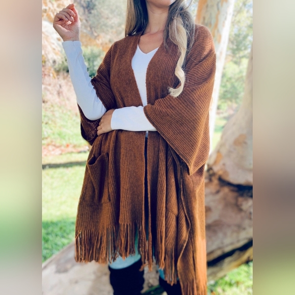 #76 🛑35 OS BOHO SOFT KNITTED FRONT POCKET FRINGE CARDIGAN - Picture 10 of 12